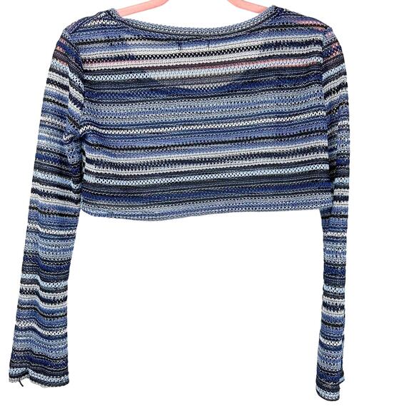 Menlo Y2K Top Knit Long Sleeve Cropped Top Blue Stripe Y2K Tops - Picture 4 of 4